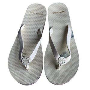 Tory Burch Women’s US 5M Cream Logo Rubber Flip‎ Flop Sandals Jelly Thong